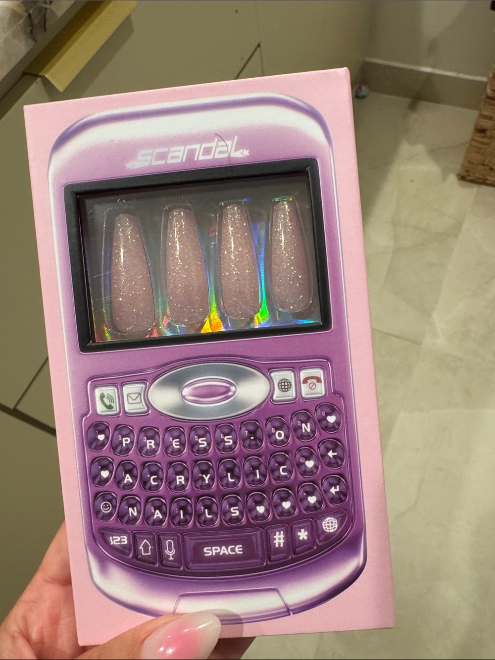 Press-On Acrylic Nails in Pink Glitter